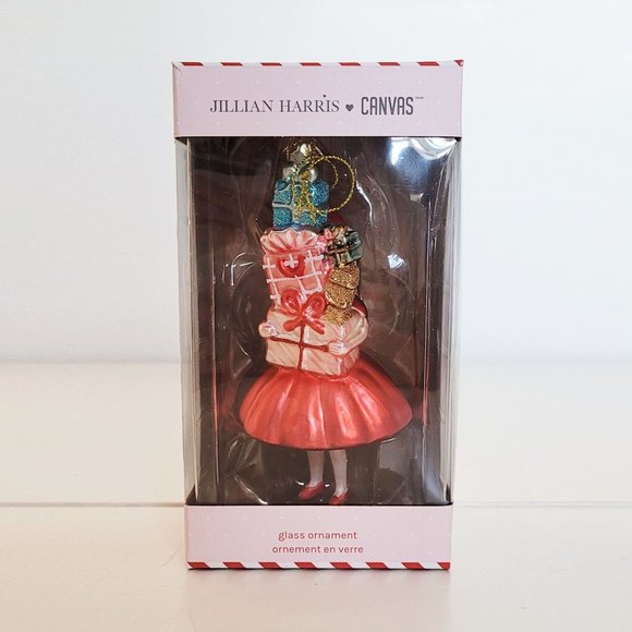 Jillian Harris X CANVAS Girl with Christmas Presetns Glass Ornament NEW - Picture 2 of 12